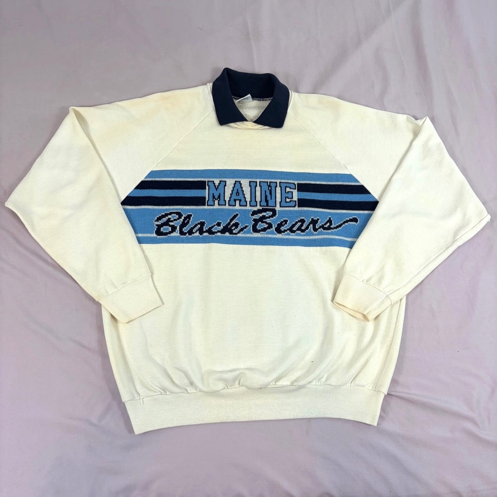 Maine Black Bears Mens Sweatshirt‎ Cream Blue Blokecore NCAA Collegiate 90s XL